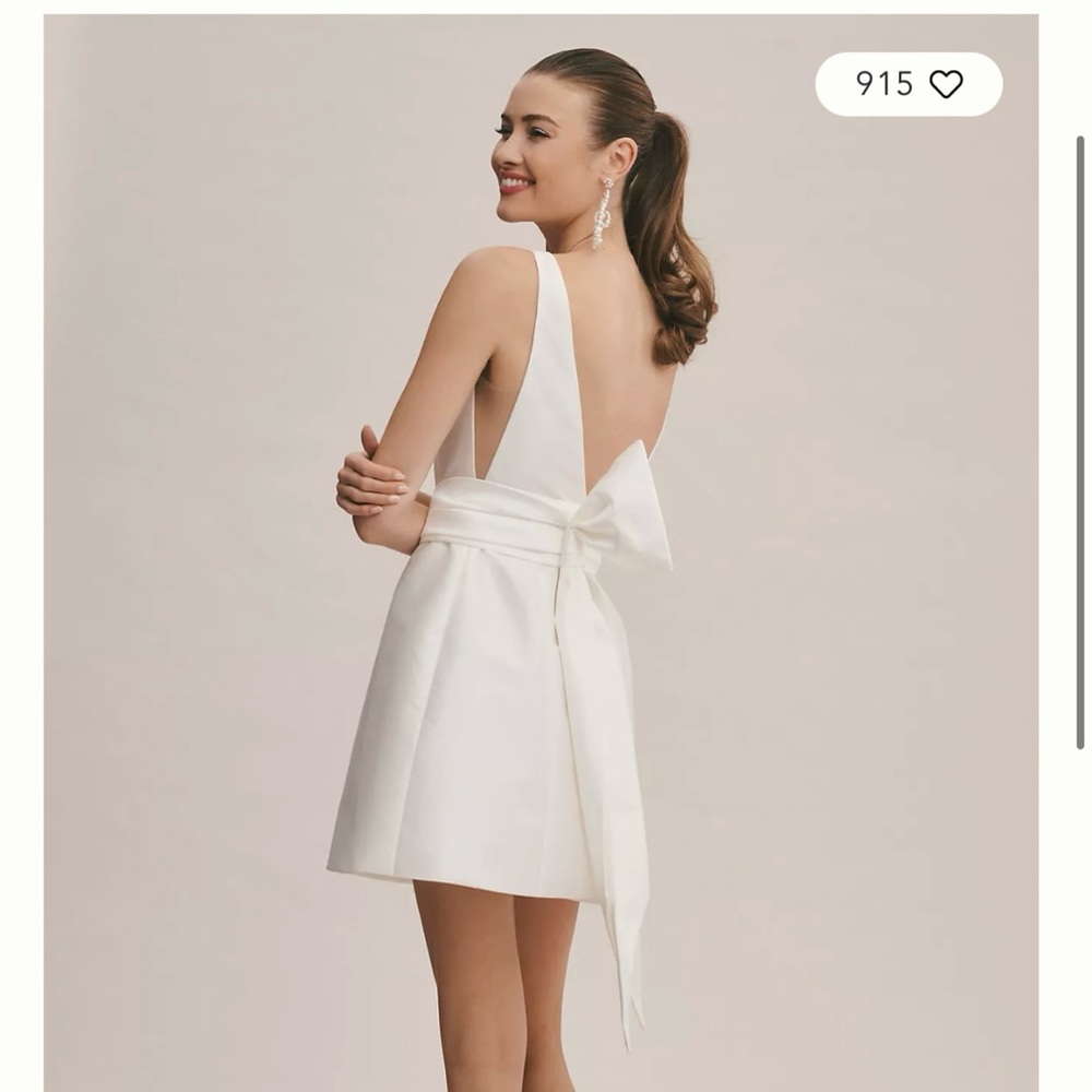 Watters Ivory Short V-Back Wedding Dress with Bow